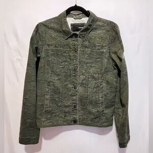 Hurley Women’s Large Tiger Stripe Camo Trucker Jacket Green Cotton Utility Coat